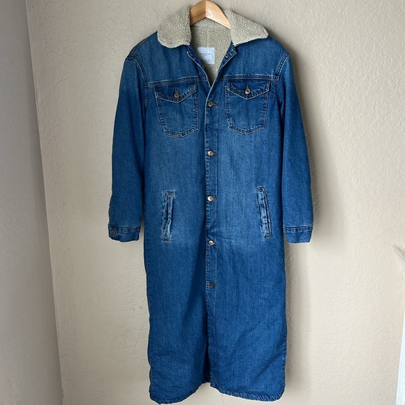 Zara denim Sherpa lined trench coat - Picture 3 of 10